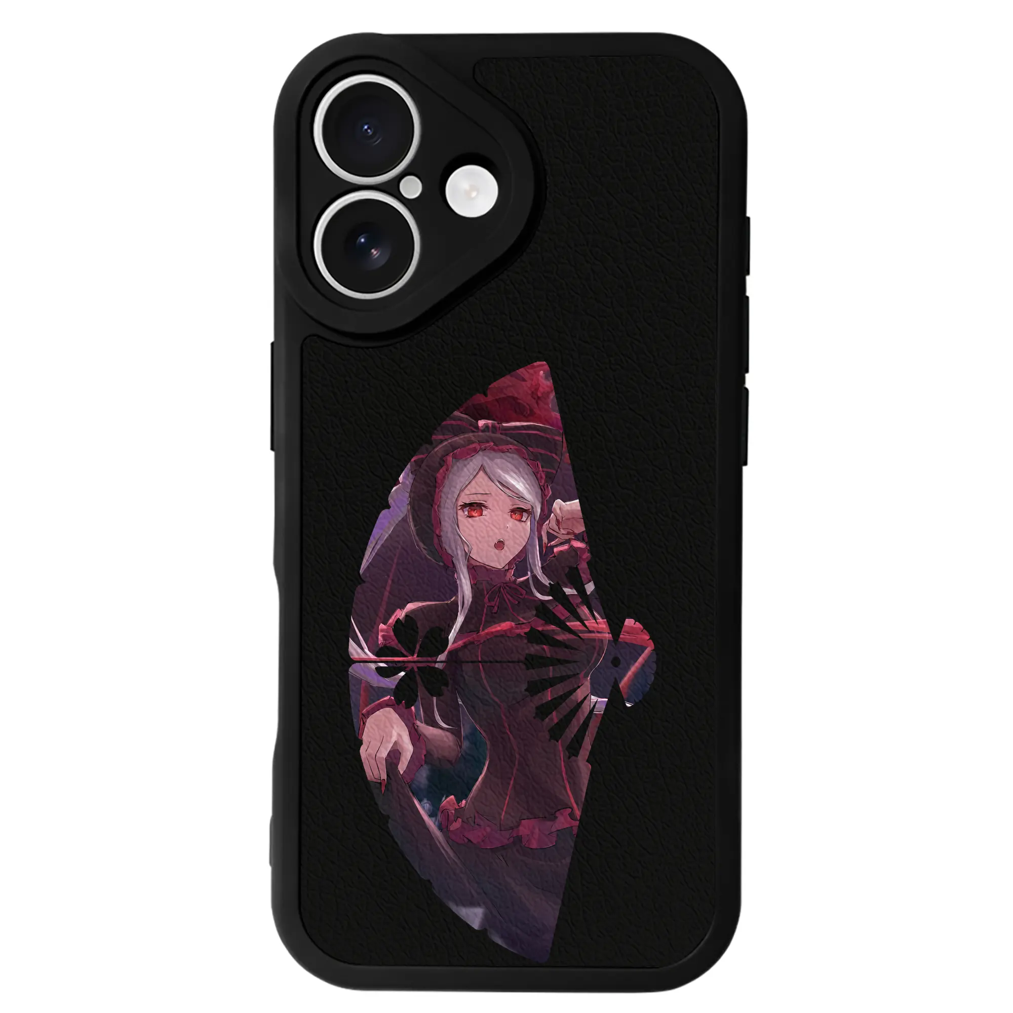 オーバーロード グッズ シャルティア・ブラッドフォールン - IPhone 16シリーズ対応 ・ シリコンスマホケース ・ レザー調 ・ 高精度フィット ・ 耐衝撃 ・ ワイヤレス充電対応 ・ 精密カット